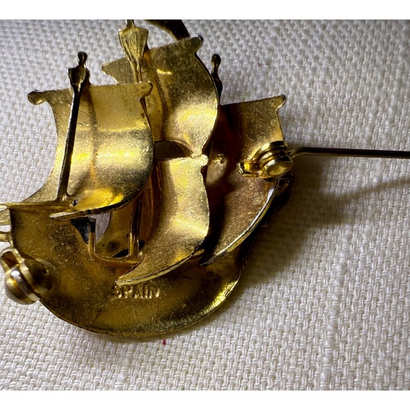 Vintage Spain Two Tone Viking Ship Brooch Pin Nautical Maritime Jewelry‎ - Picture 3 of 4